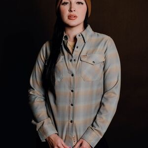 Dixxon Flannel Shirt in Gray and Gold Large Women's NWT